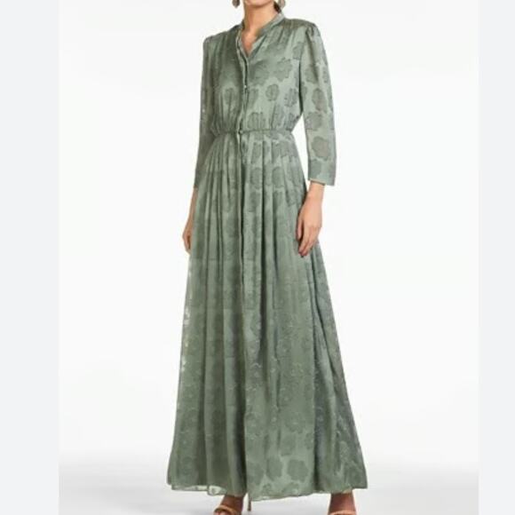 Sachin + Babi Alma Moss Green Gown Fil Coupe Jacquard Floral Formal Size 6 - Picture 1 of 9